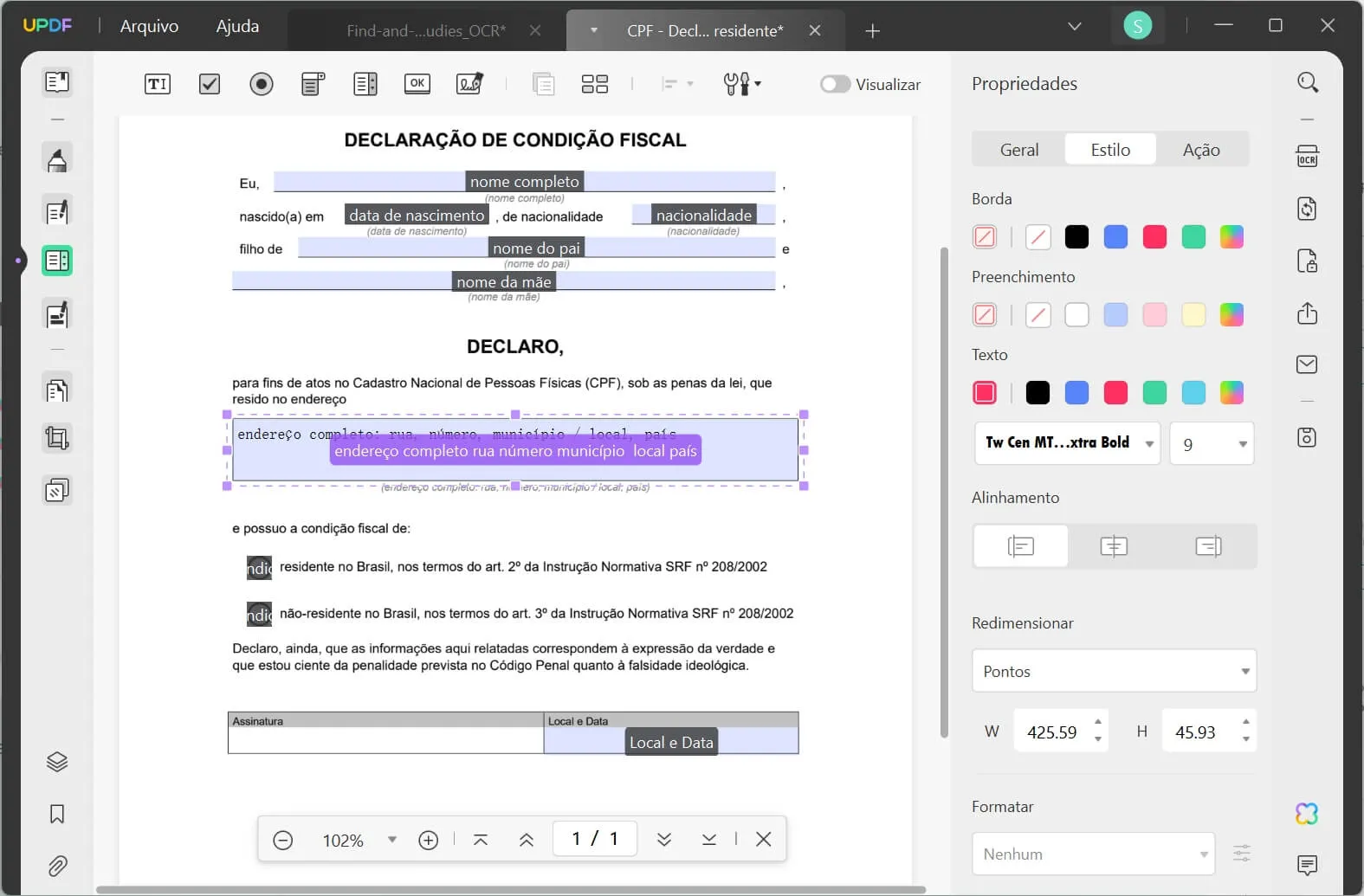 how to change font in pdf fillable form