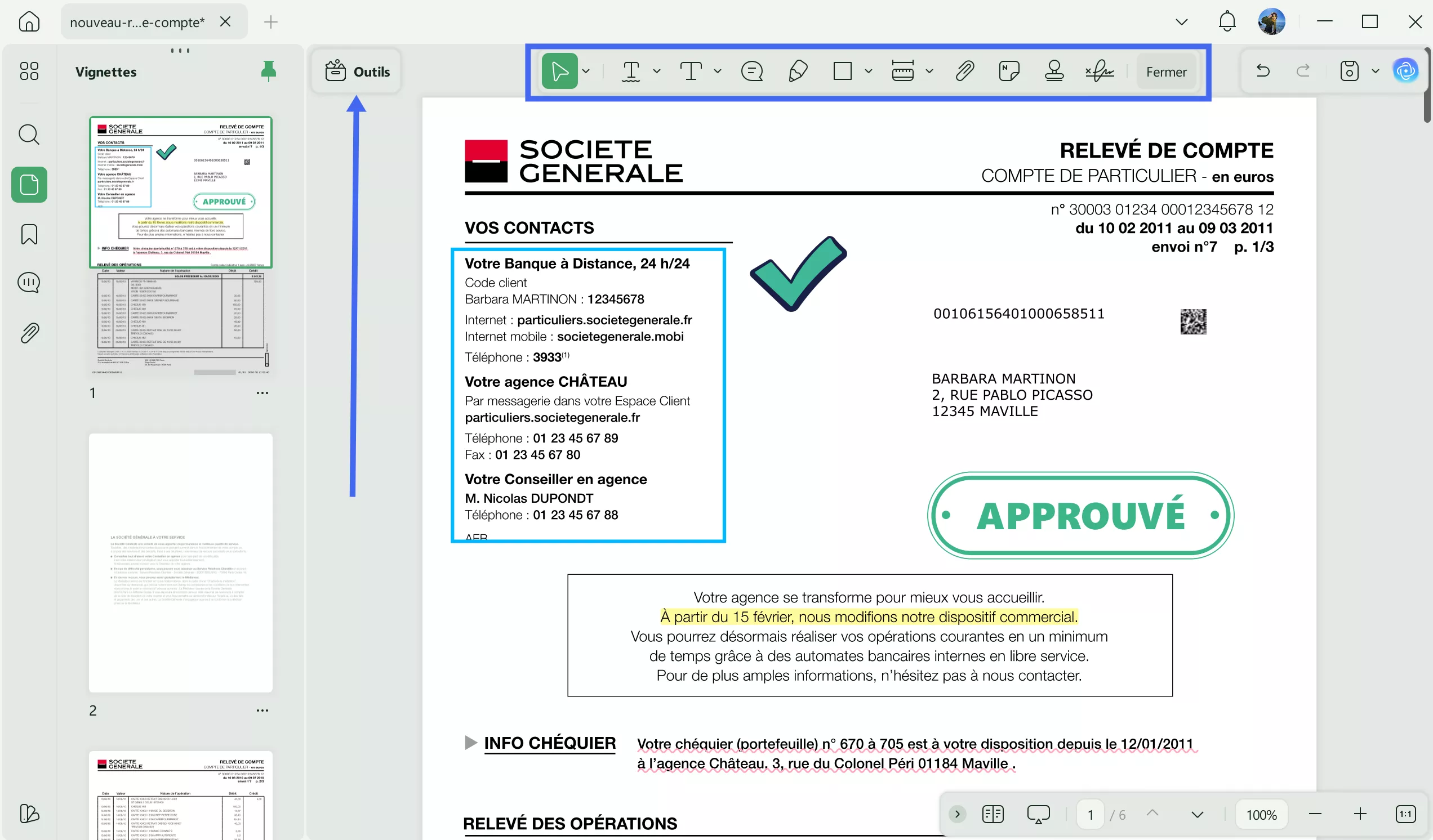 modifier relevé bancaire