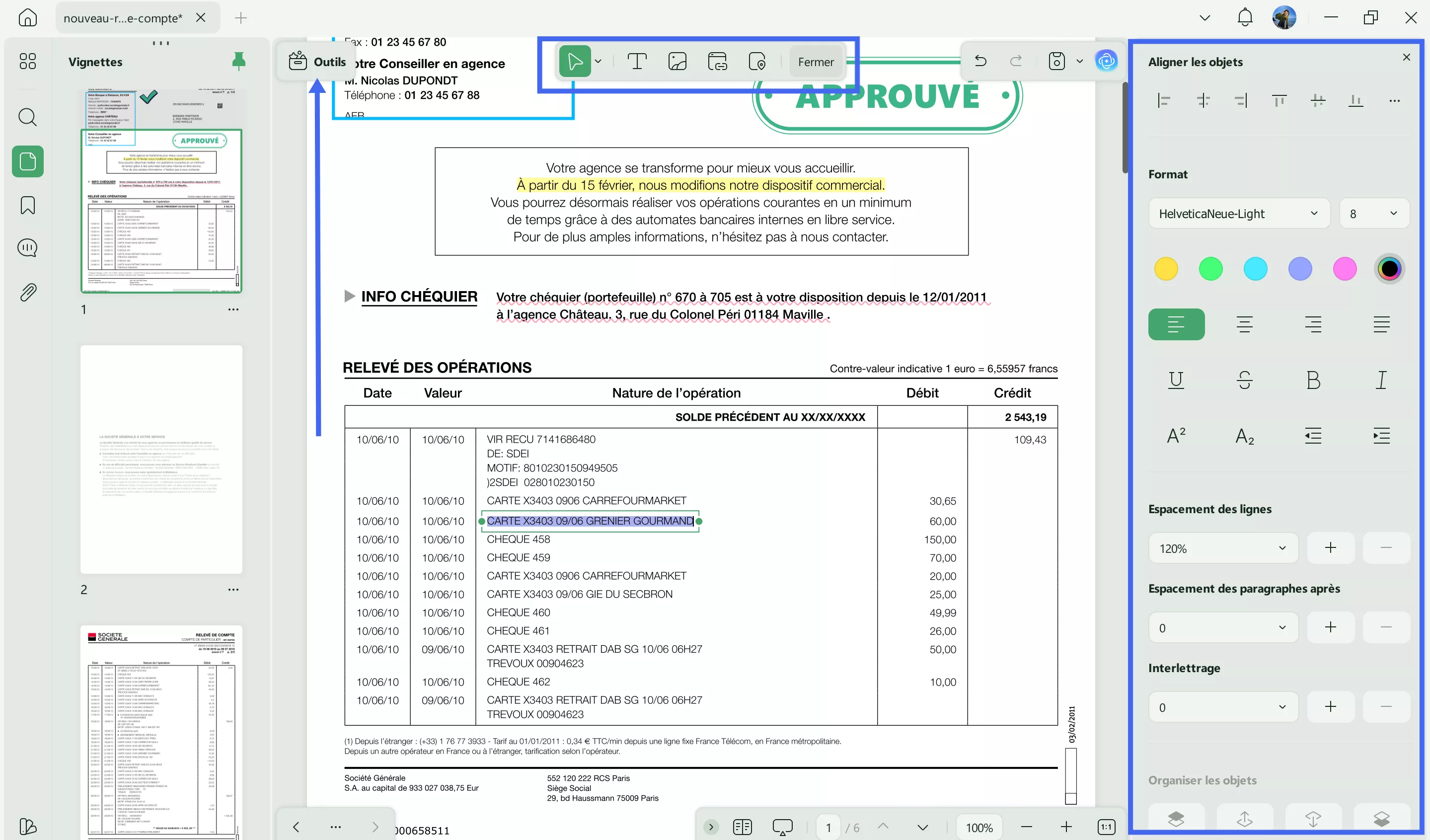 modifier releve bancaire