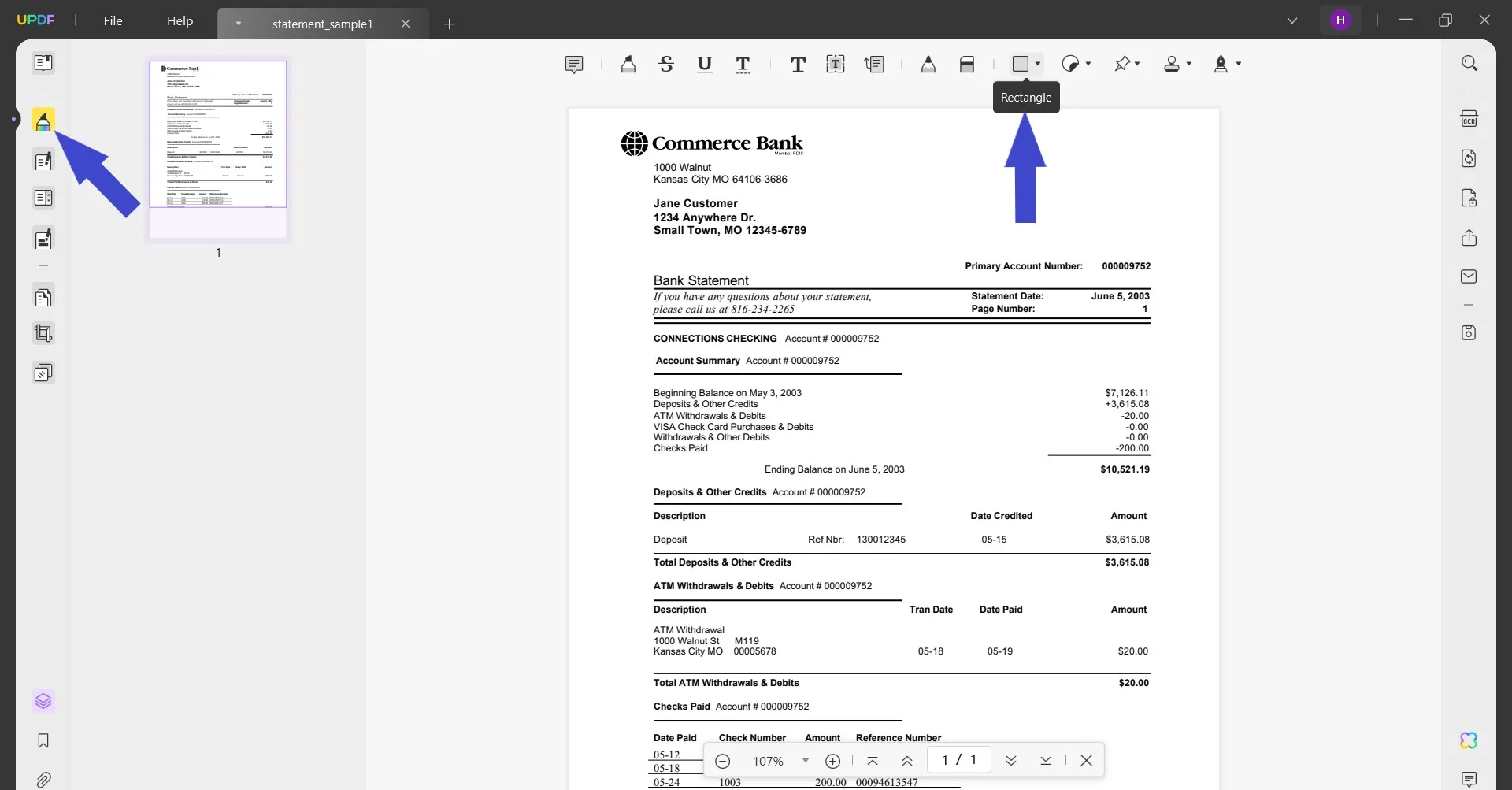 redact bank statement rectangle