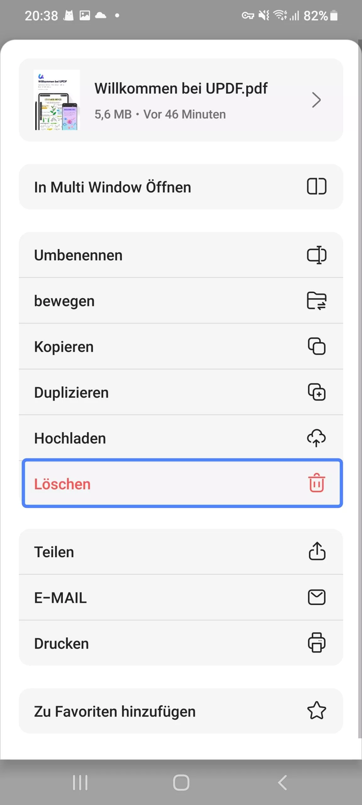 auf das Symbol „Löschen“ tippen