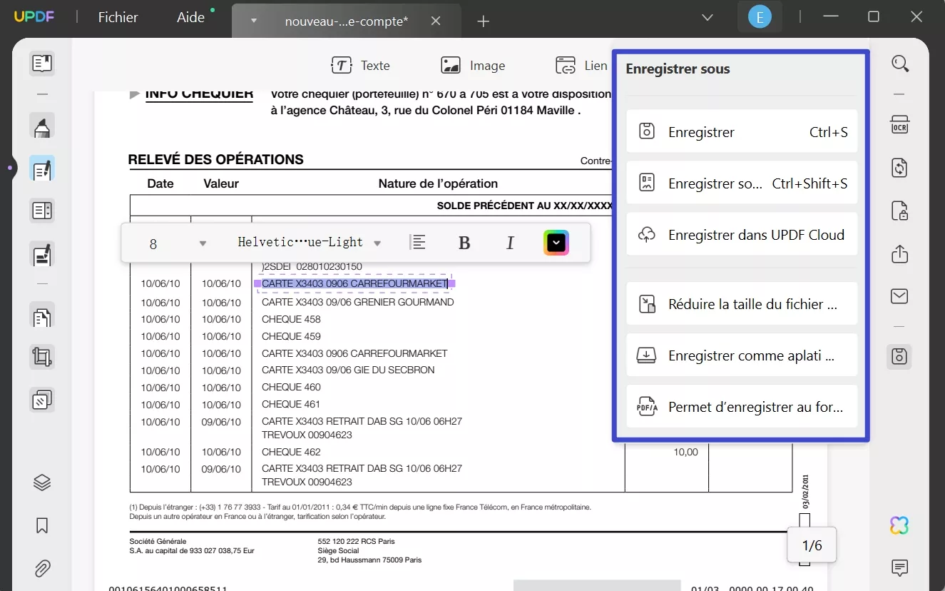 modifier relevé bancaire