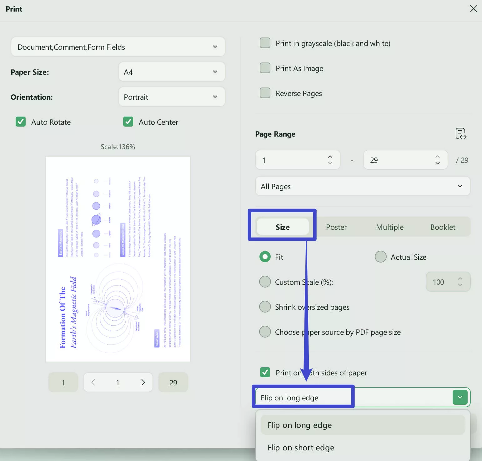flip on long edge in updf print