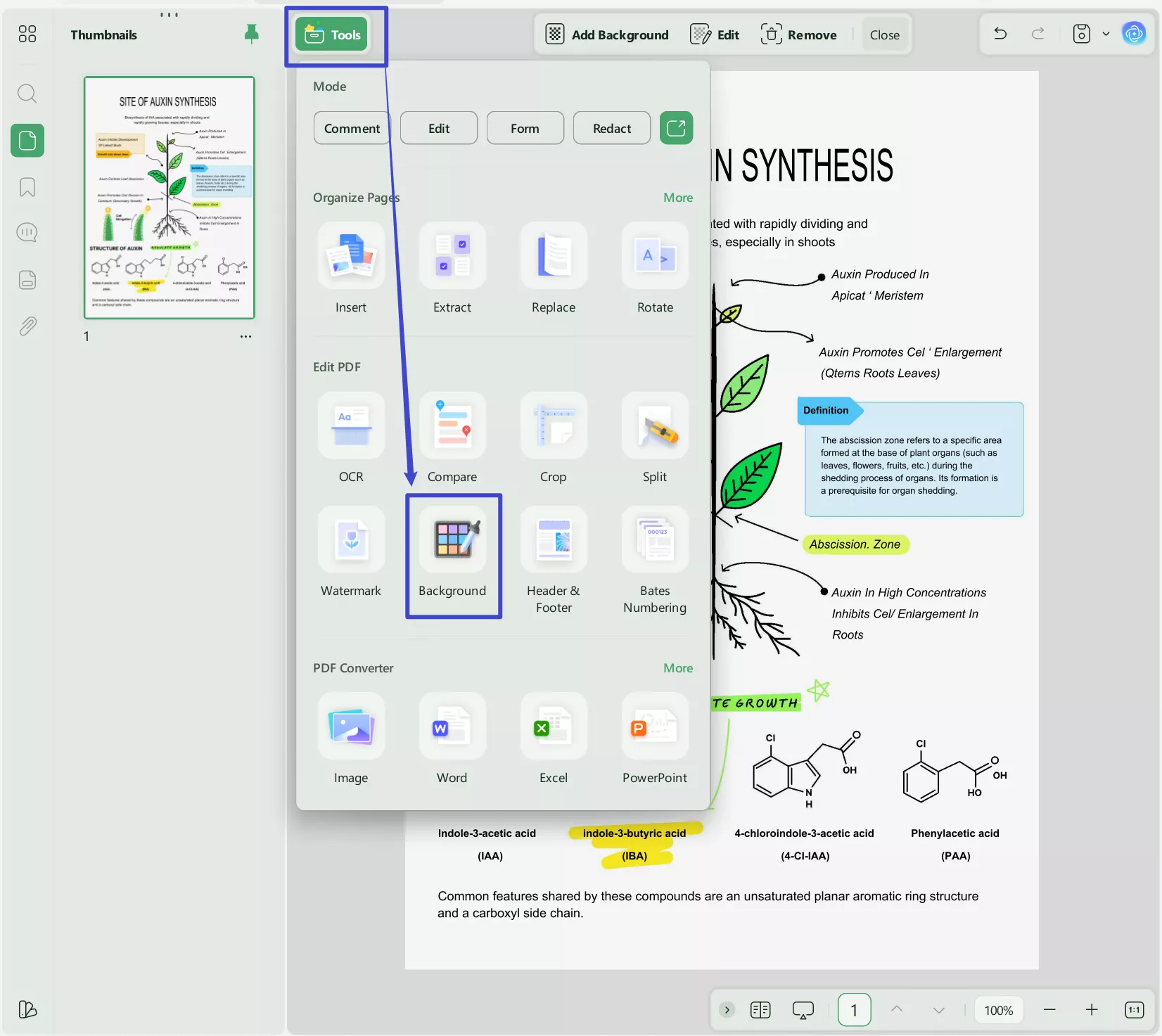 choose the background option