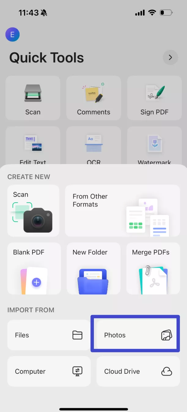 Tap “Photos” and upload the image