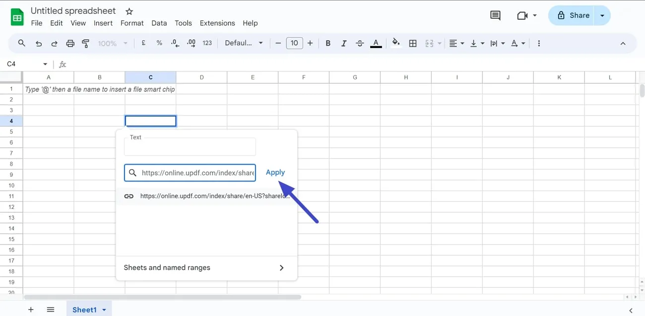 Google 시트에 PDF 삽입, 셀에 링크 붙여넣기