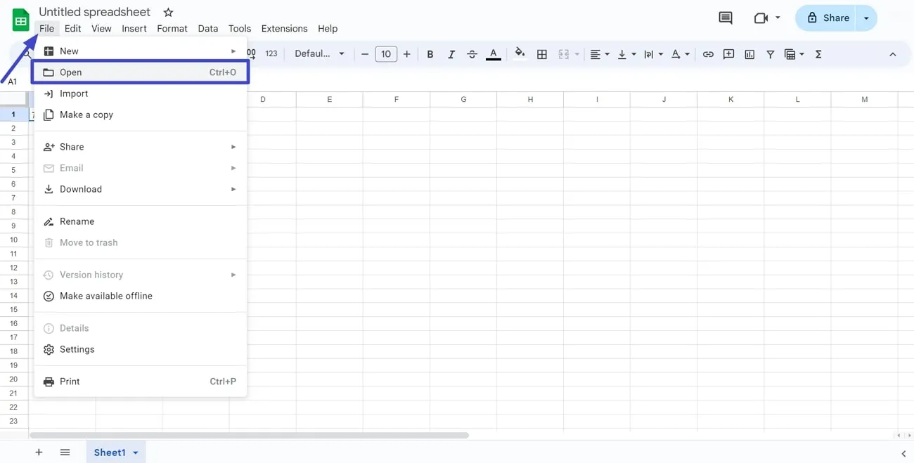 Google 시트에 PDF 삽입하기, 열기 버튼 클릭