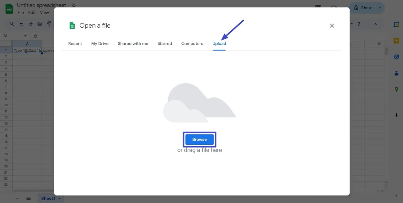 Google 시트에 PDF 삽입, 스프레드시트에 Excel 파일 업로드