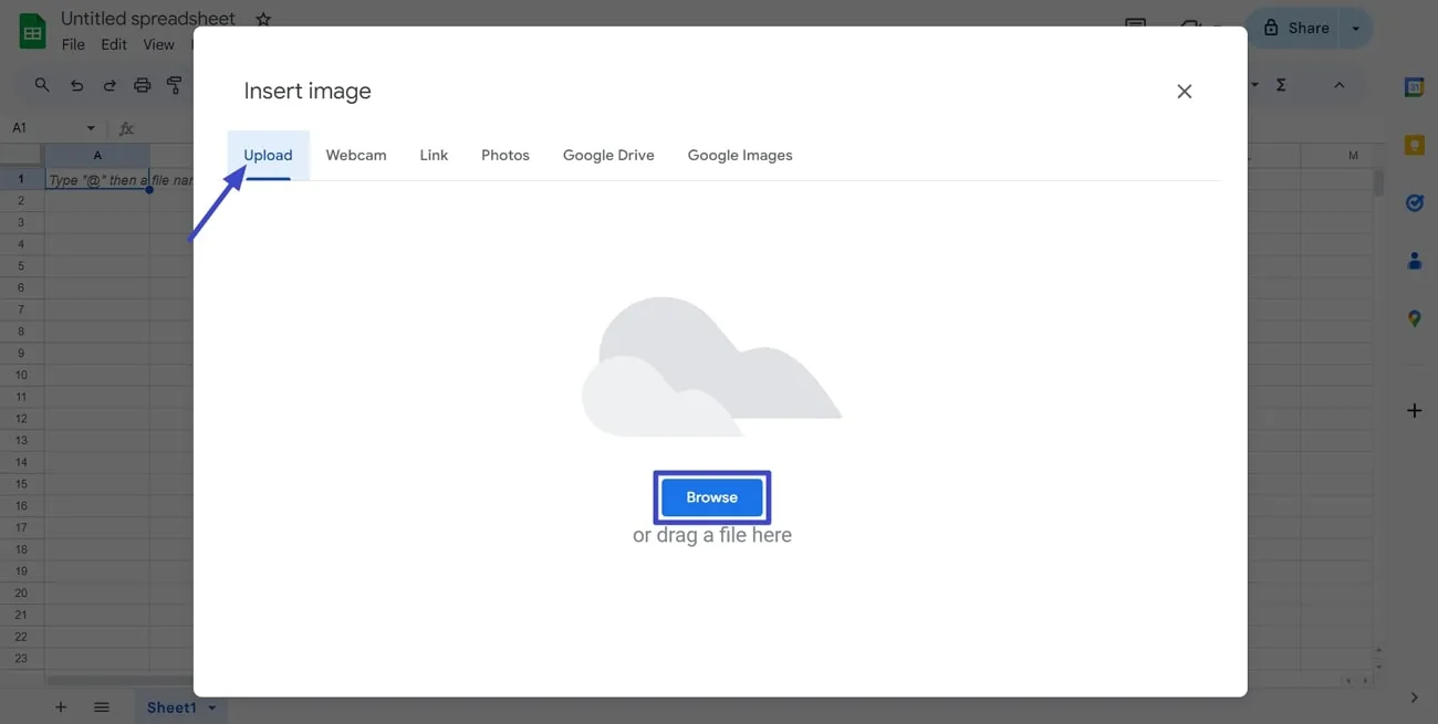Google スプレッドシートに PDF を挿入する Google スプレッドシートに画像をアップロードする