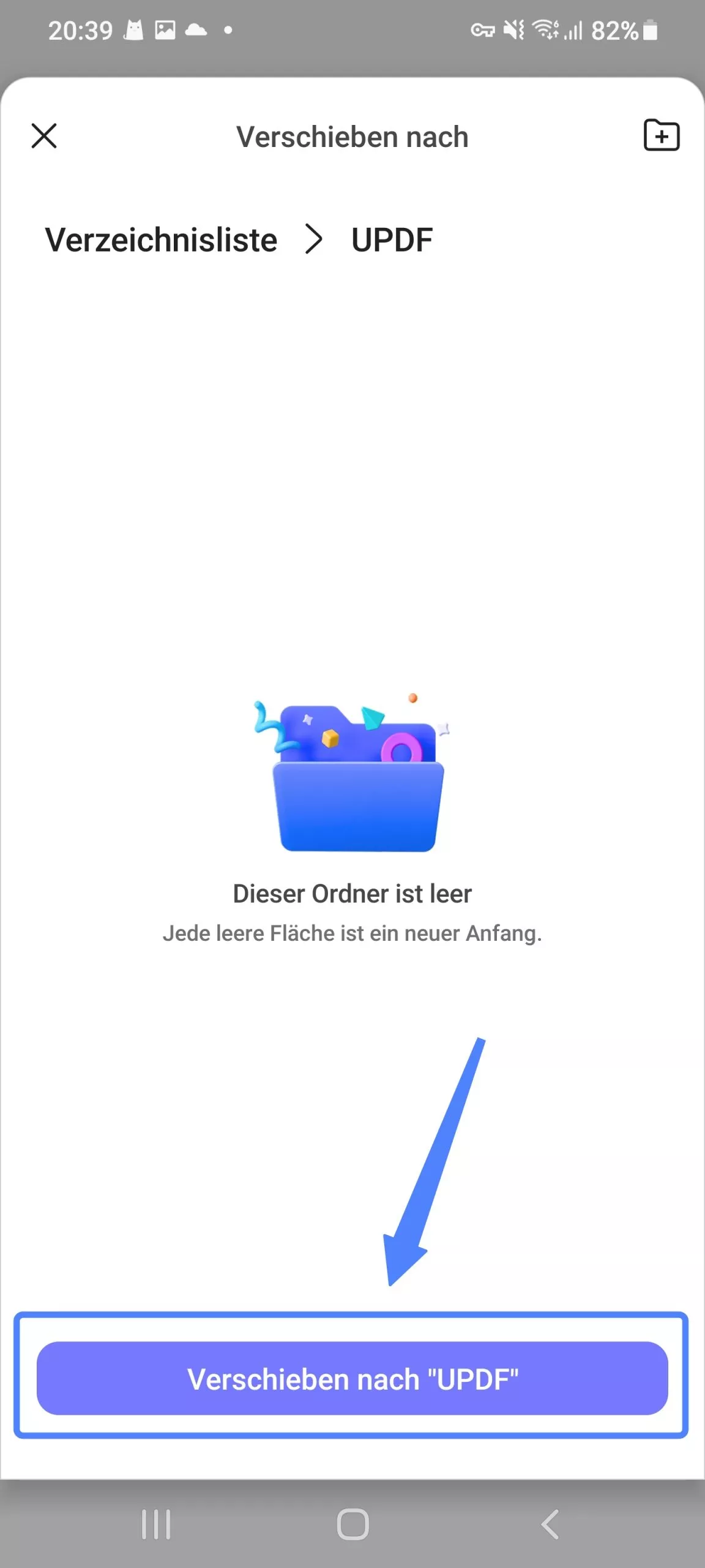 Erstellen Sie einen neuen Ordner, um die PDF-Datei mit updf auf Android zu verschieben.