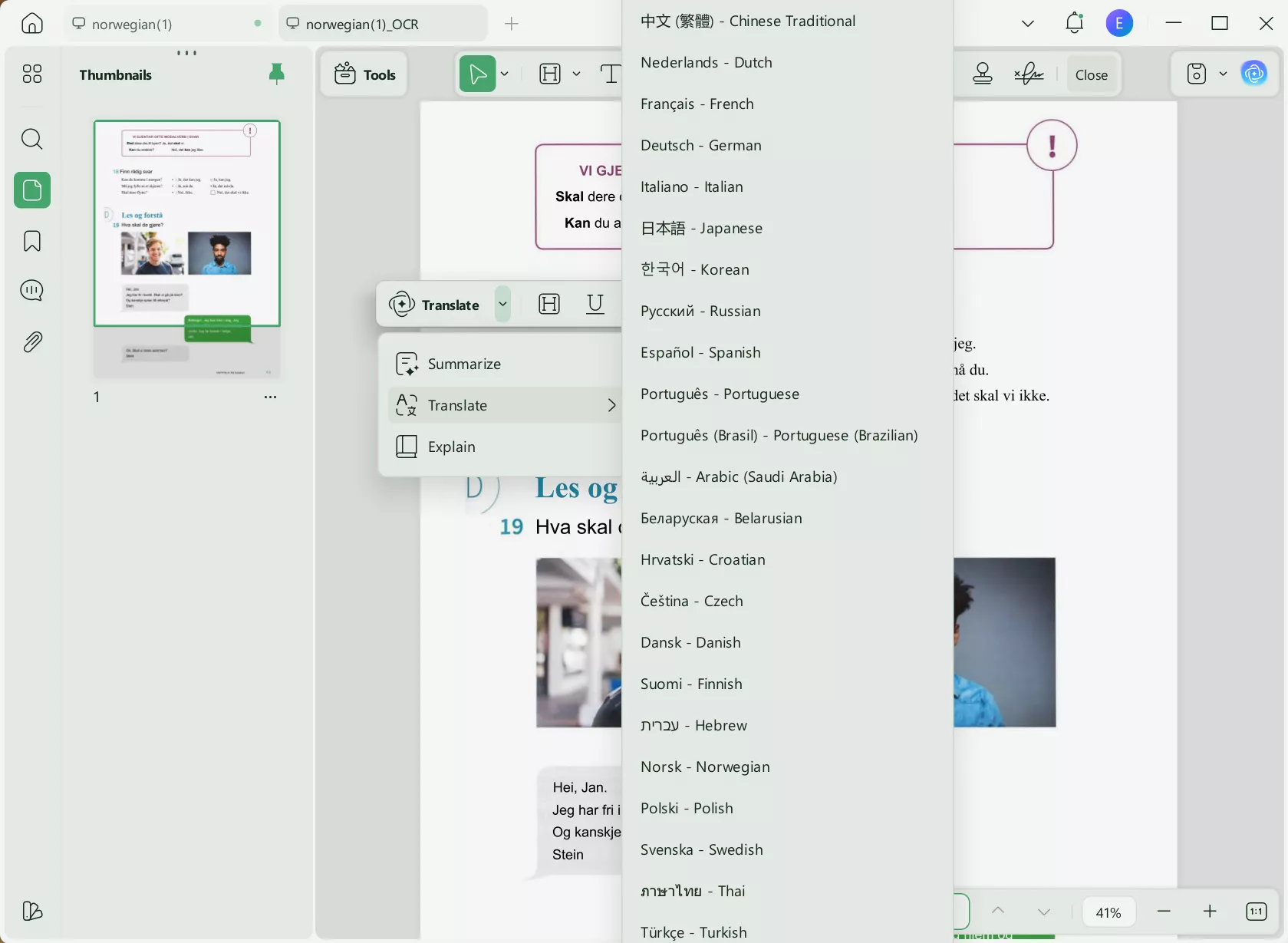 Select to translate Norwegian PDF to English with UPDF on Windows