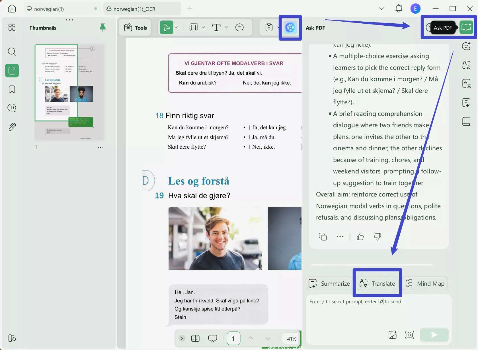 Translate norwegian PDF to english with UPDF on Windows by pages