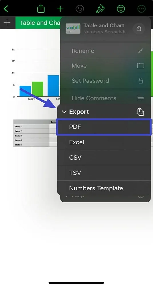 numbers to pdf proceed with pdf option