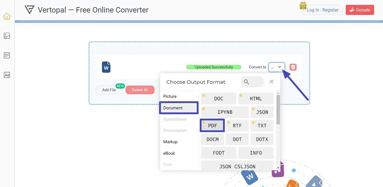 odf to pdf select pdf as output format