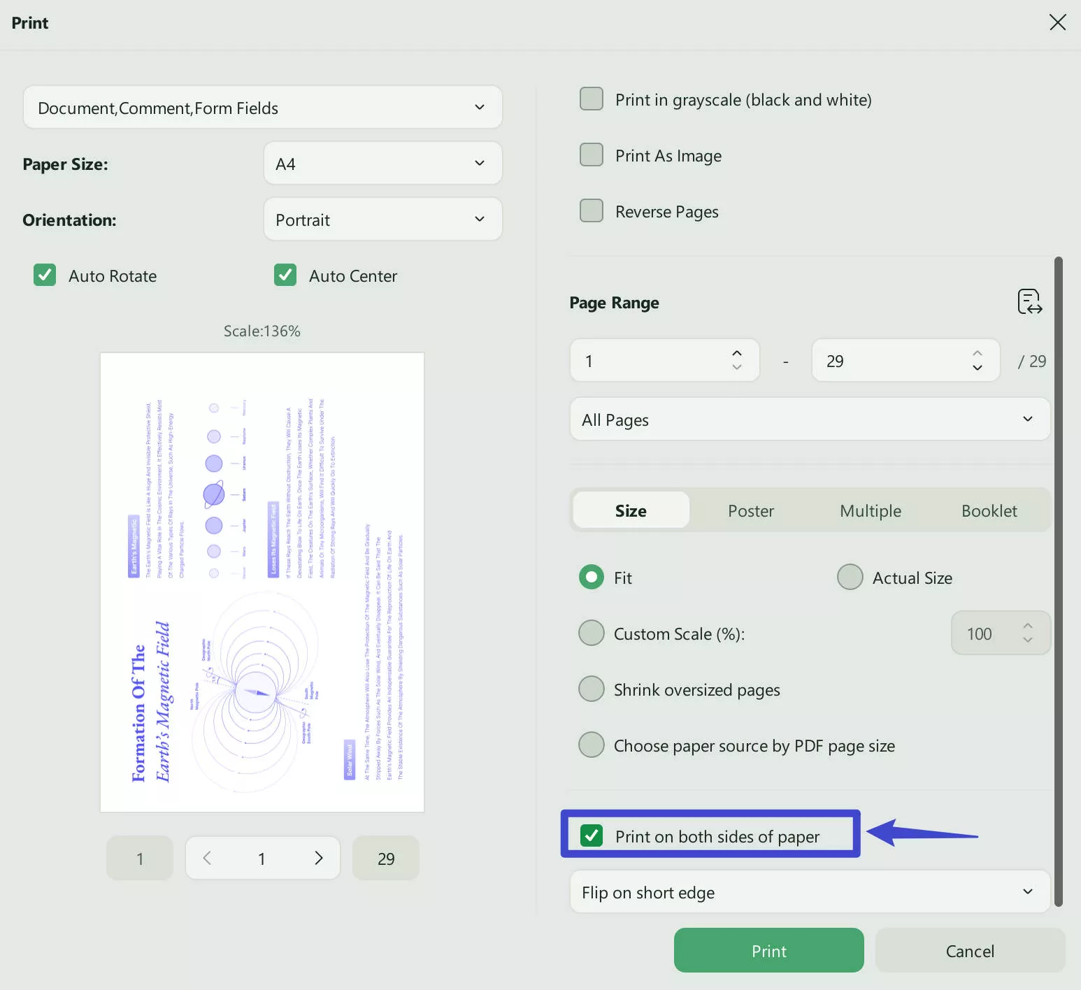 click print on both sides of paper option