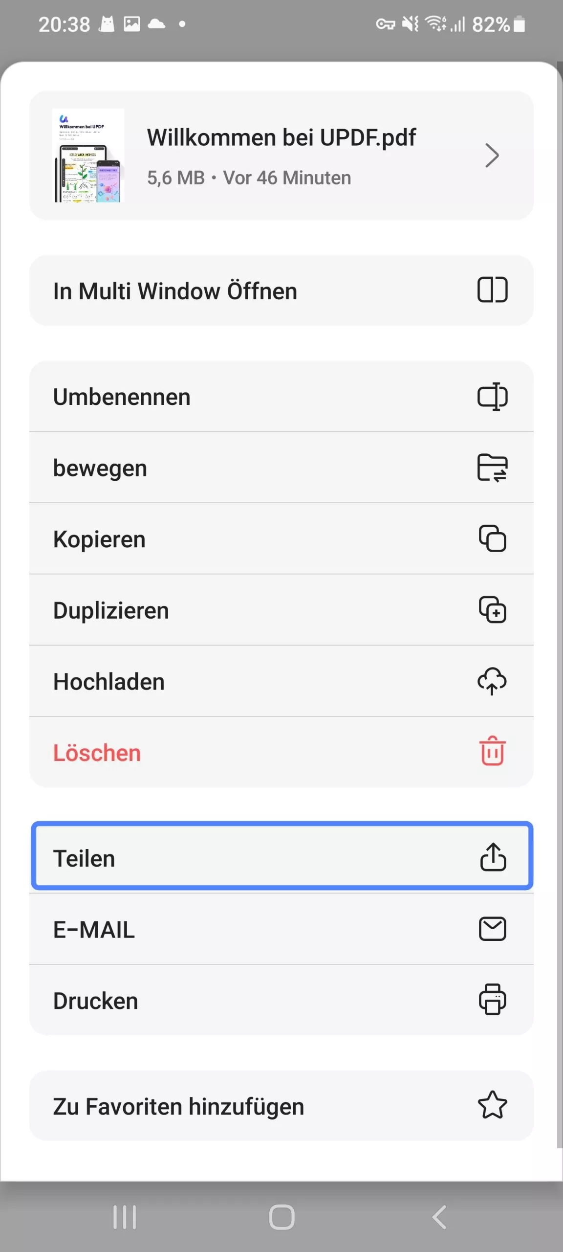 PDF mit updf auf Android teilen