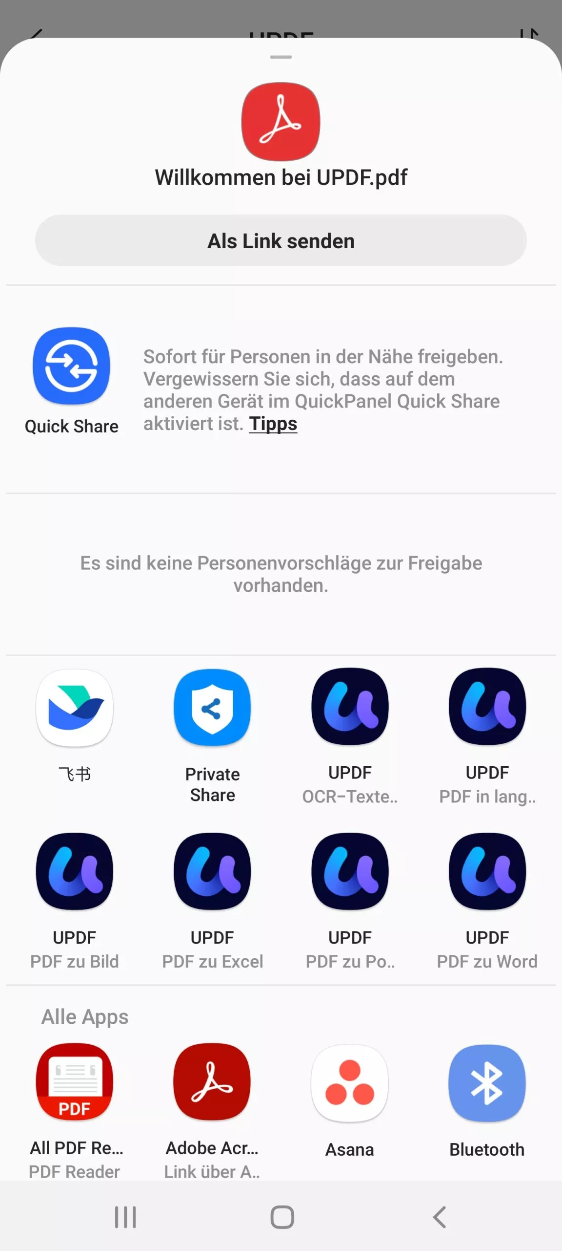 PDF mit updf auf Android teilen