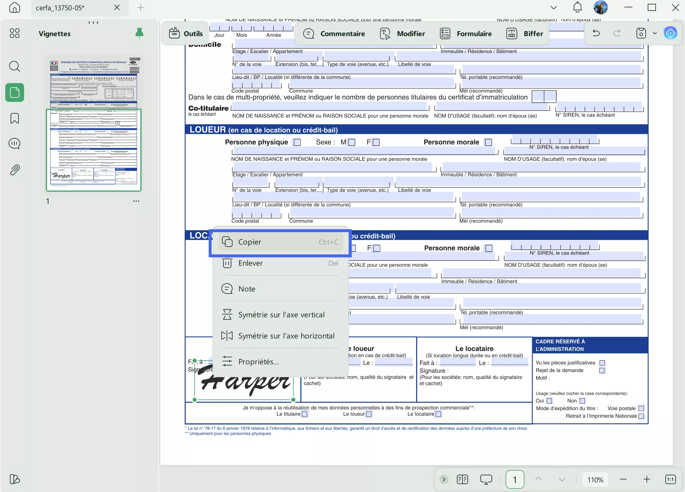 copier coller une signature sur un pdf