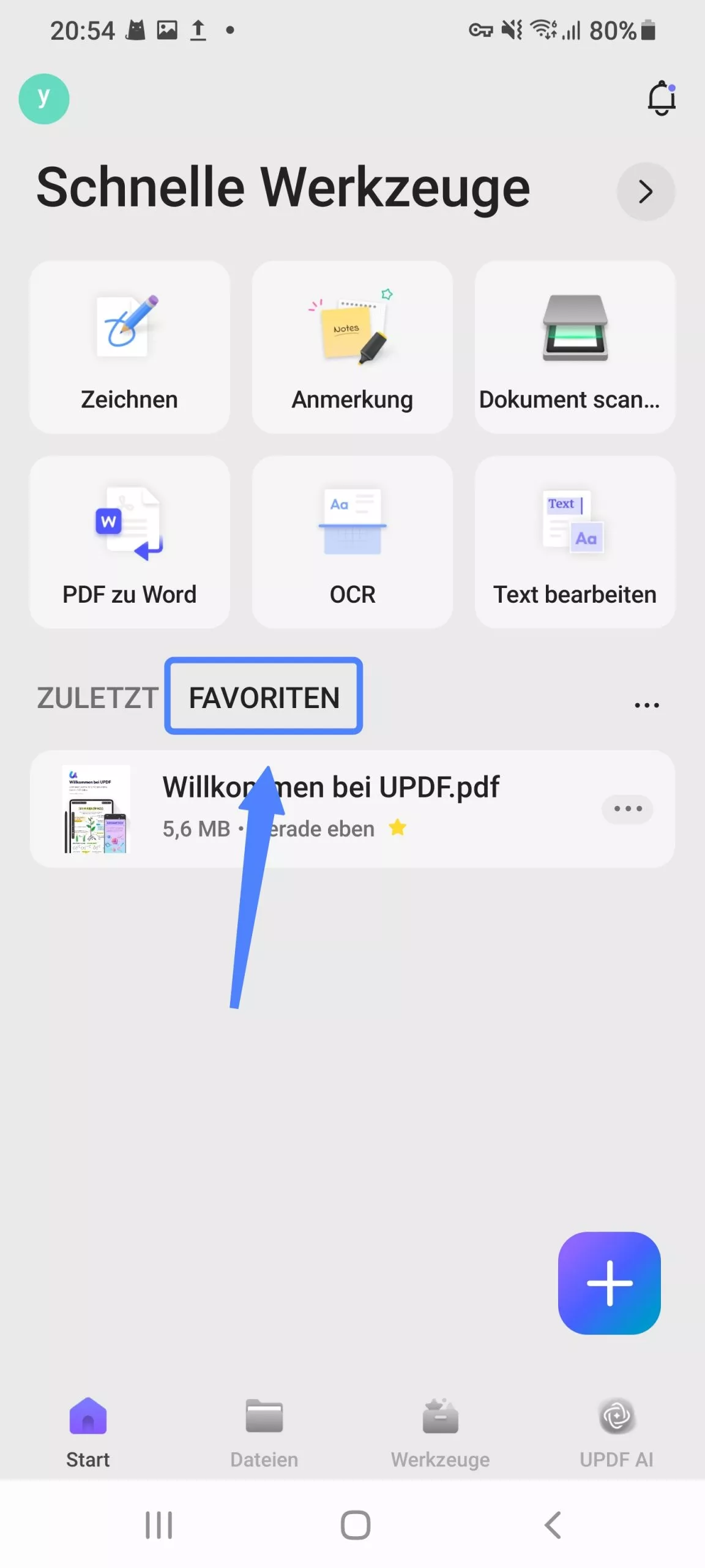Favoriten in UPDF Android