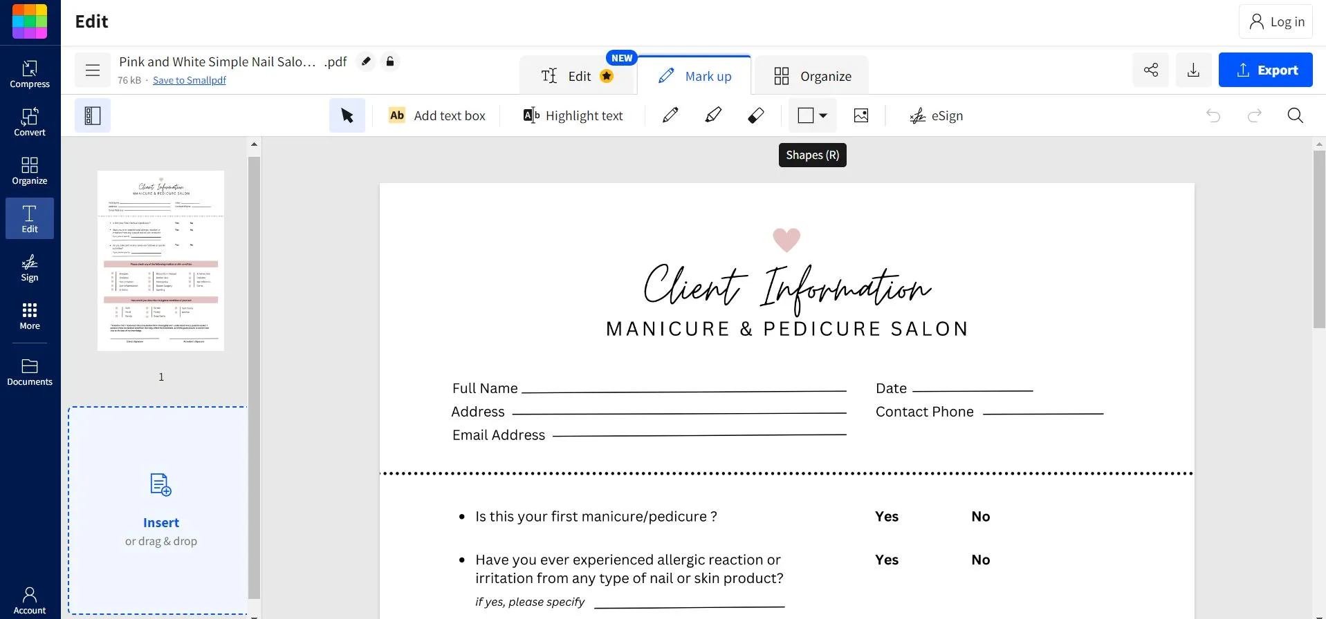 PDFに境界線を追加するsmallpdf