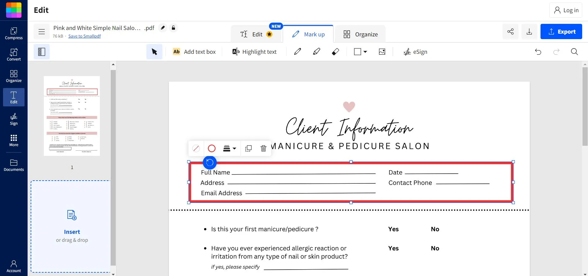 PDFに境界線を追加するsmallpdf
