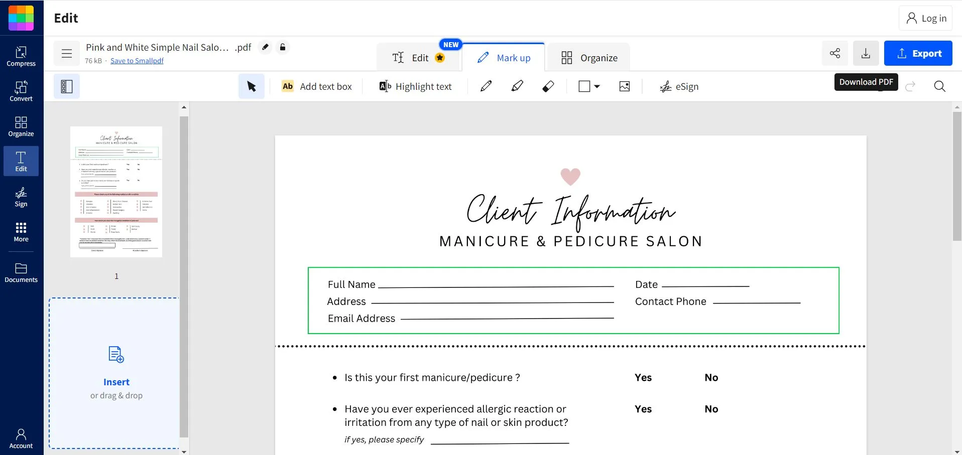 PDFに境界線を追加するsmallpdf
