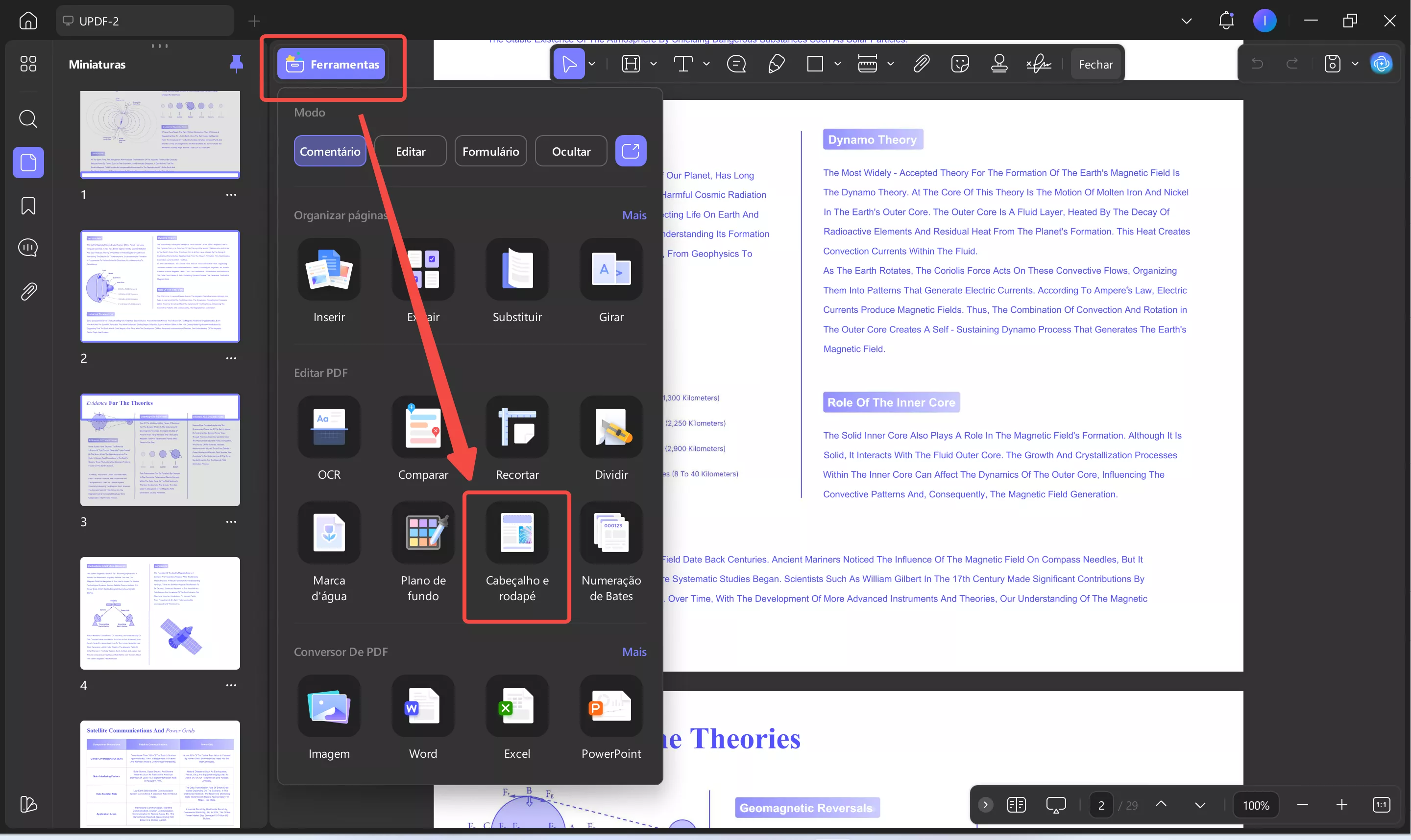 como remover cabeçalho do word