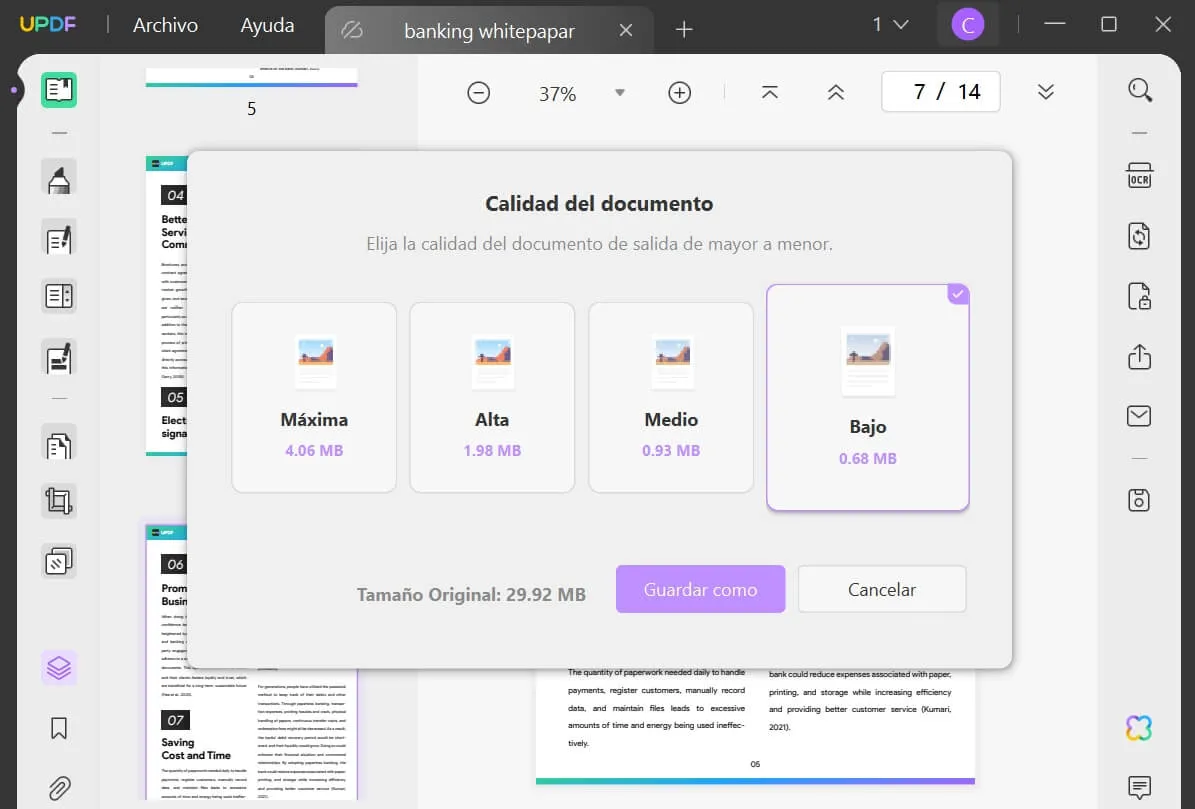 cambiar el tamaño del pdf