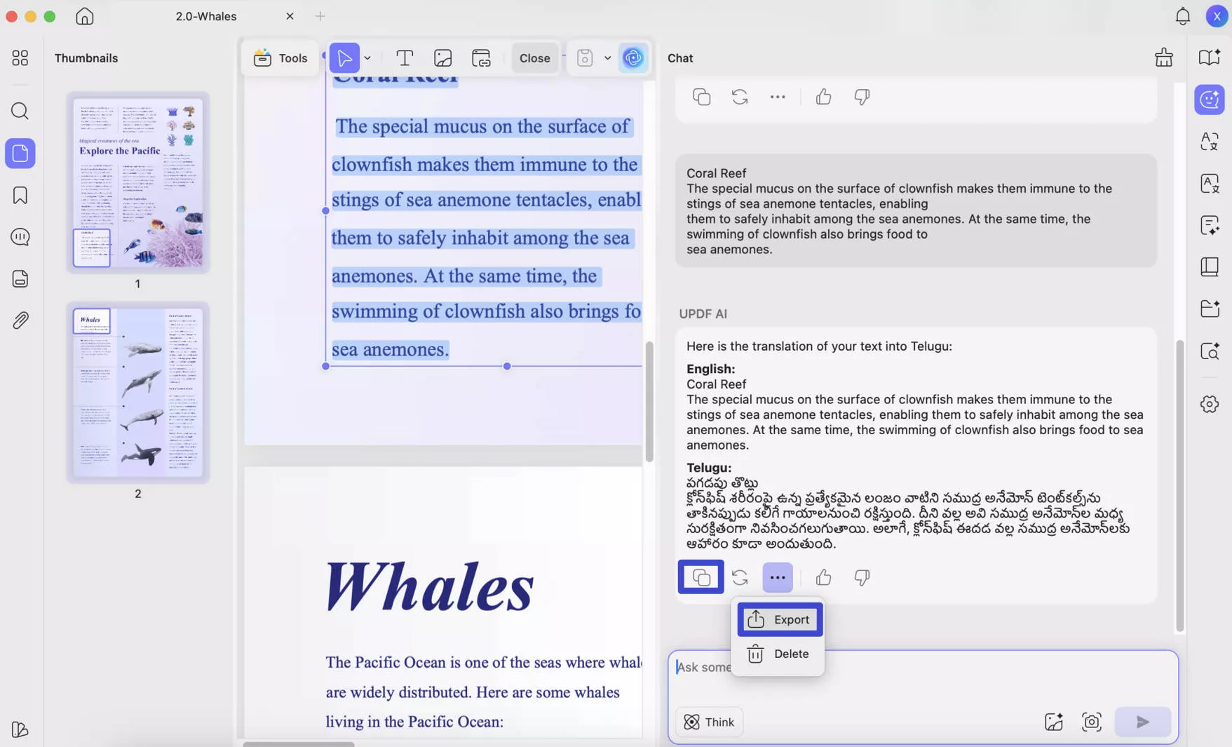 copy or export translation updf mac