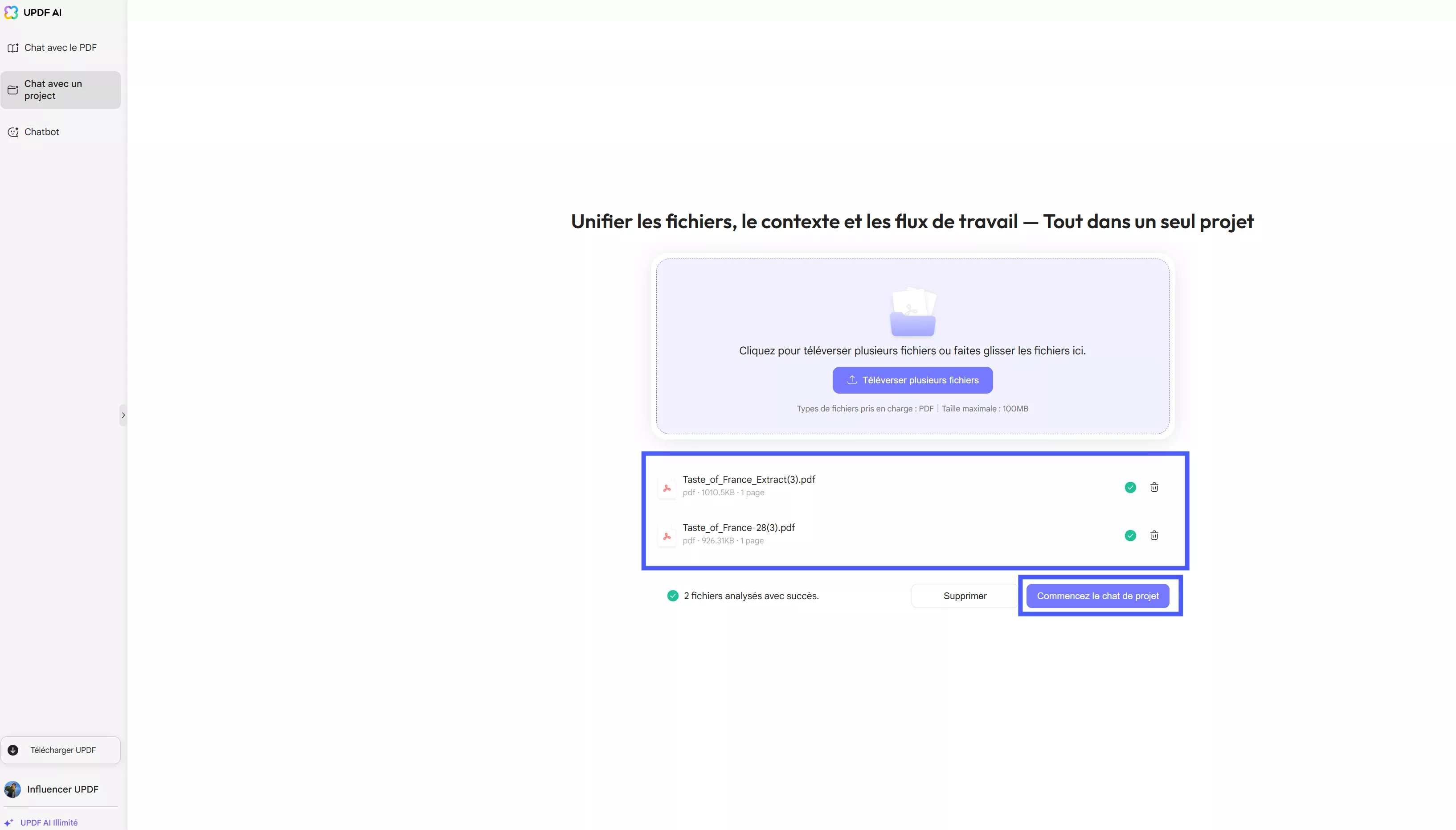 translate multiple pdfs with chat project
