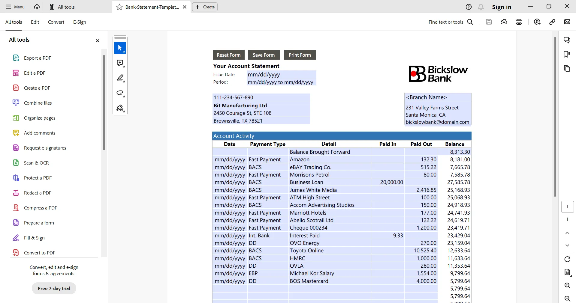 bank statement generator adobe