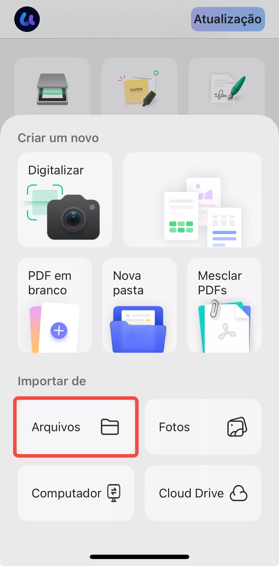 importar de arquivos