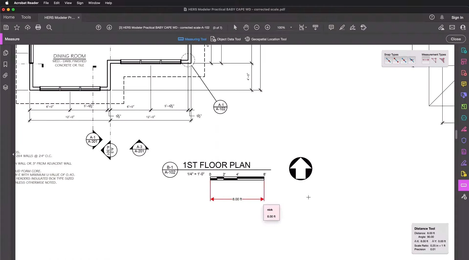 how to measure distance in pdf adobe click point