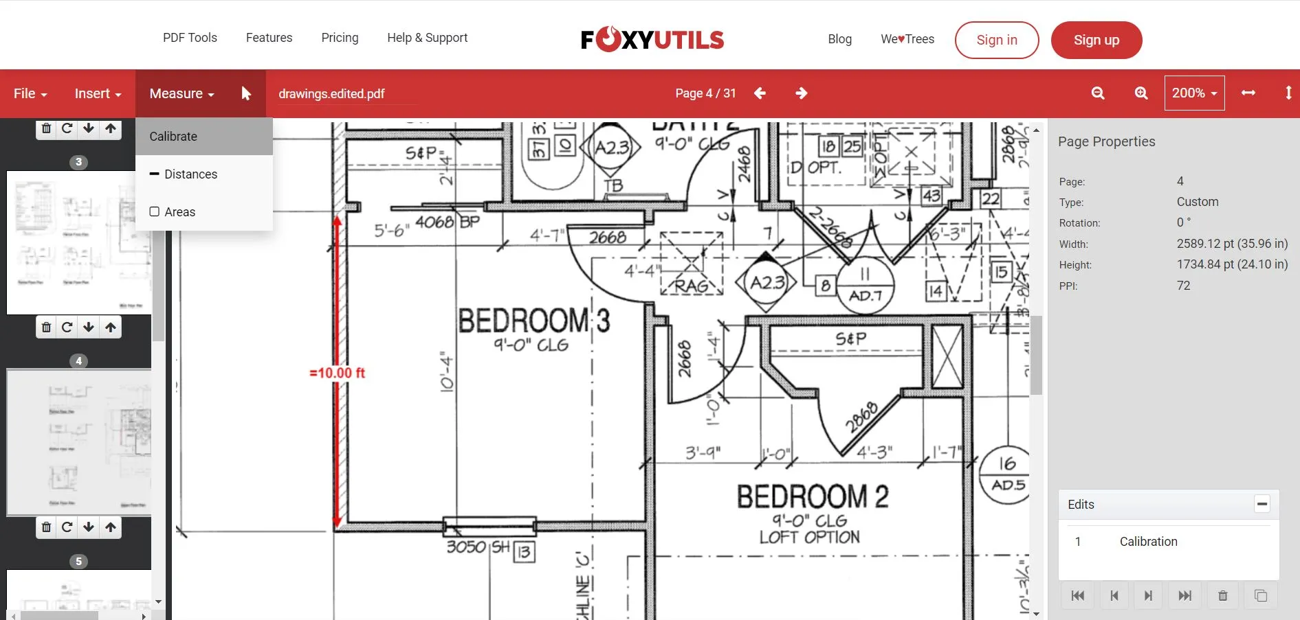 Cómo medir la distancia en PDF con FoxyUtils Calibrate