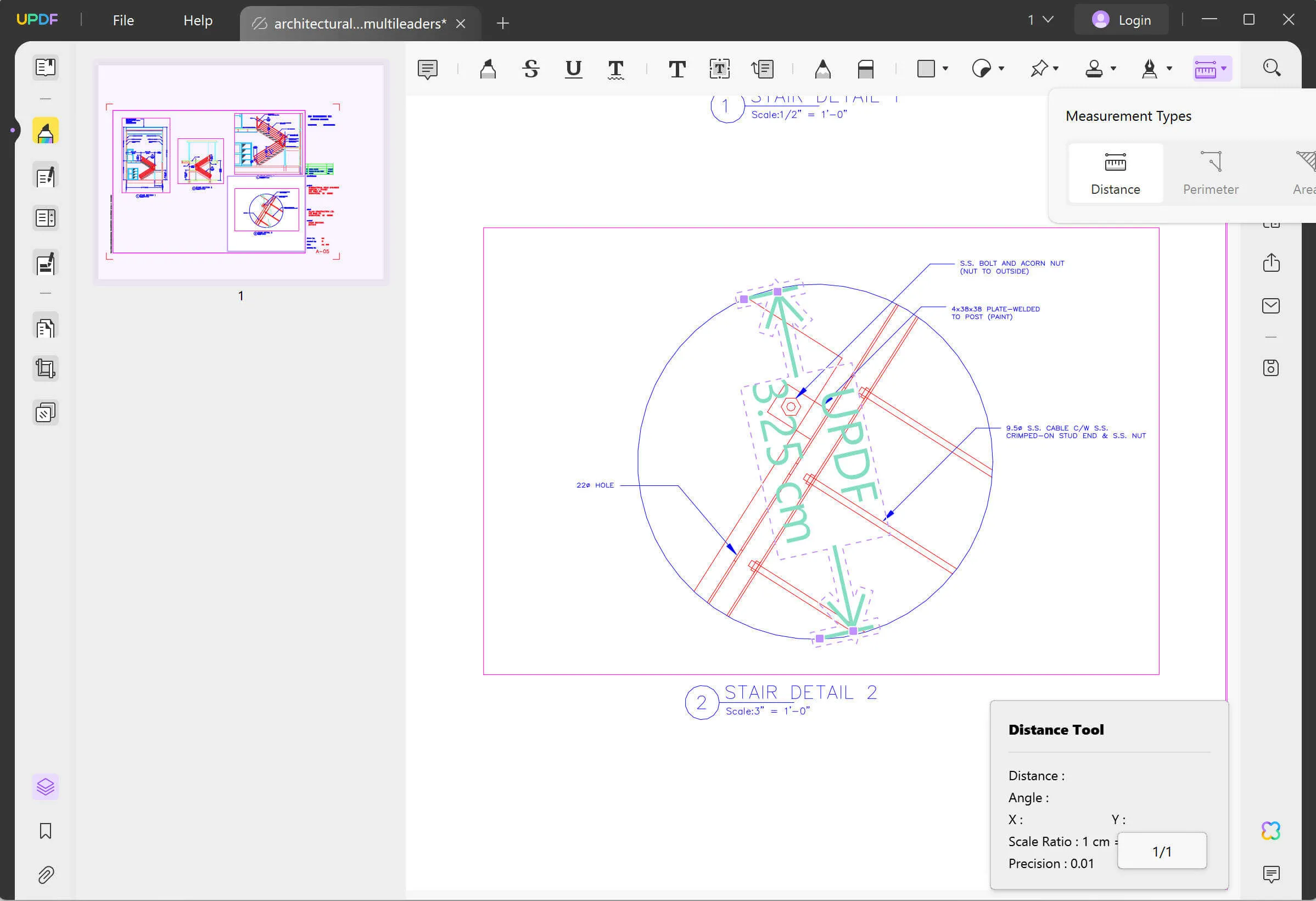 Measure PDF with UPDF's distance tool