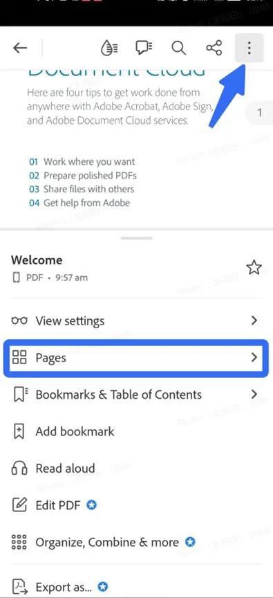 delete pages from pdf android adobe