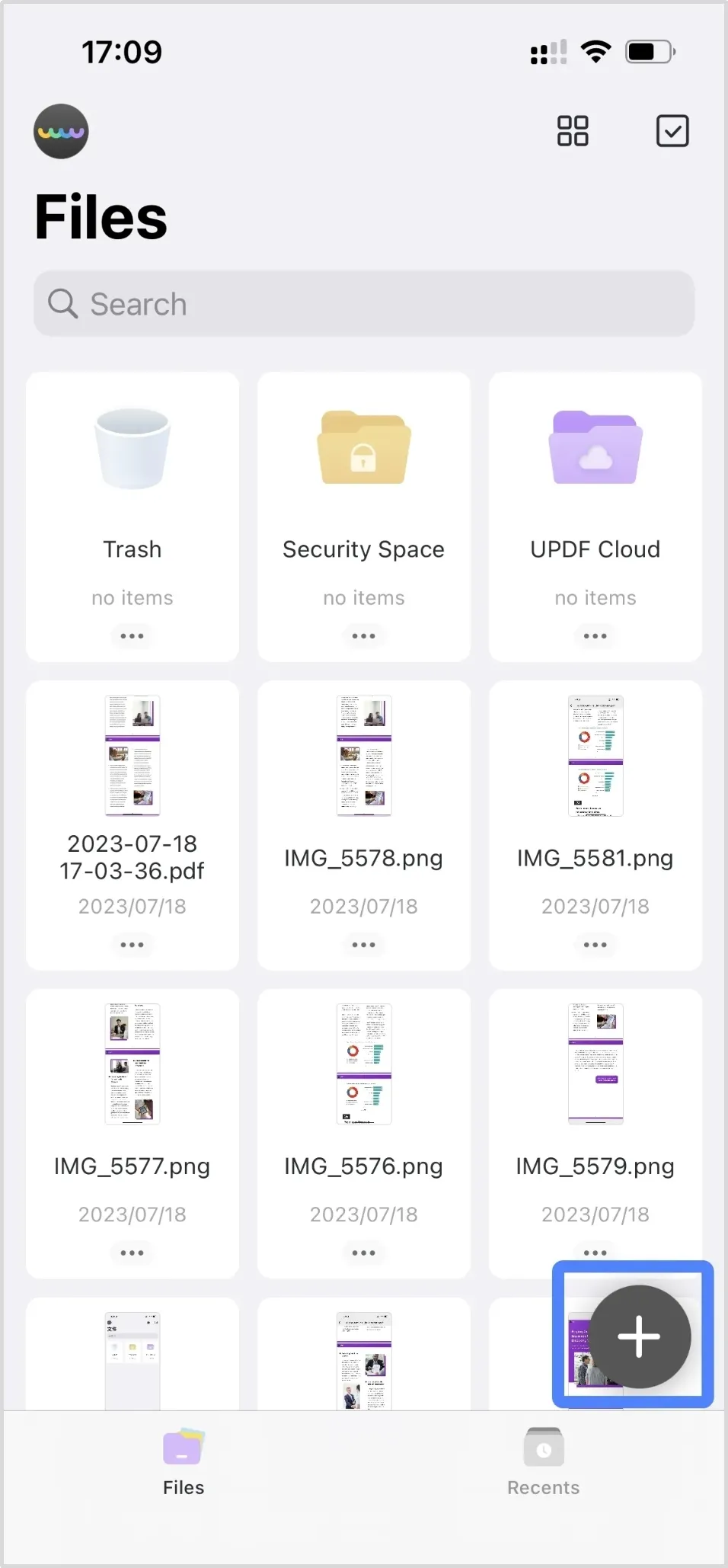 print screen to pdf Tap on "+" to upload files.