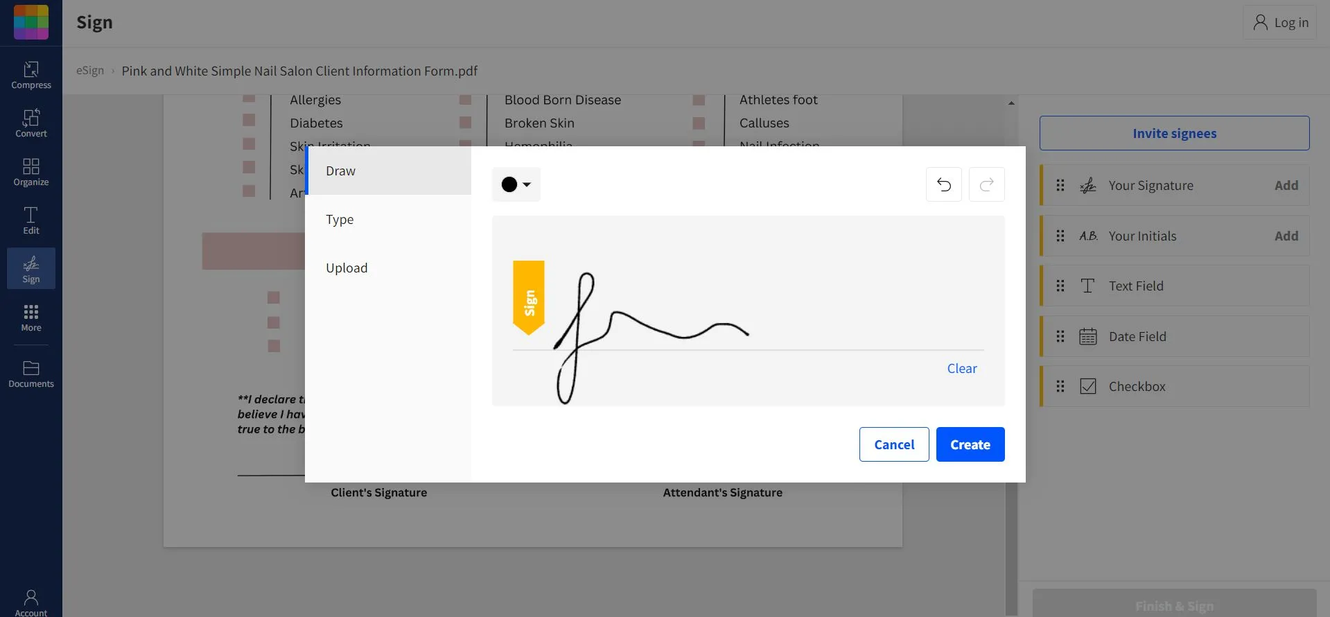 sign pdf in chrome via drawing