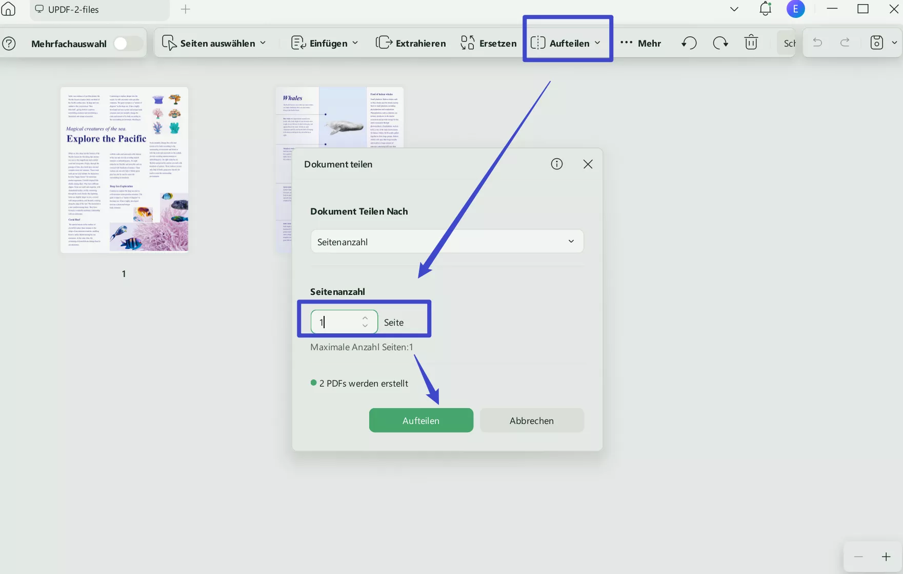 Seitenanzahl eingeben-updf-windows