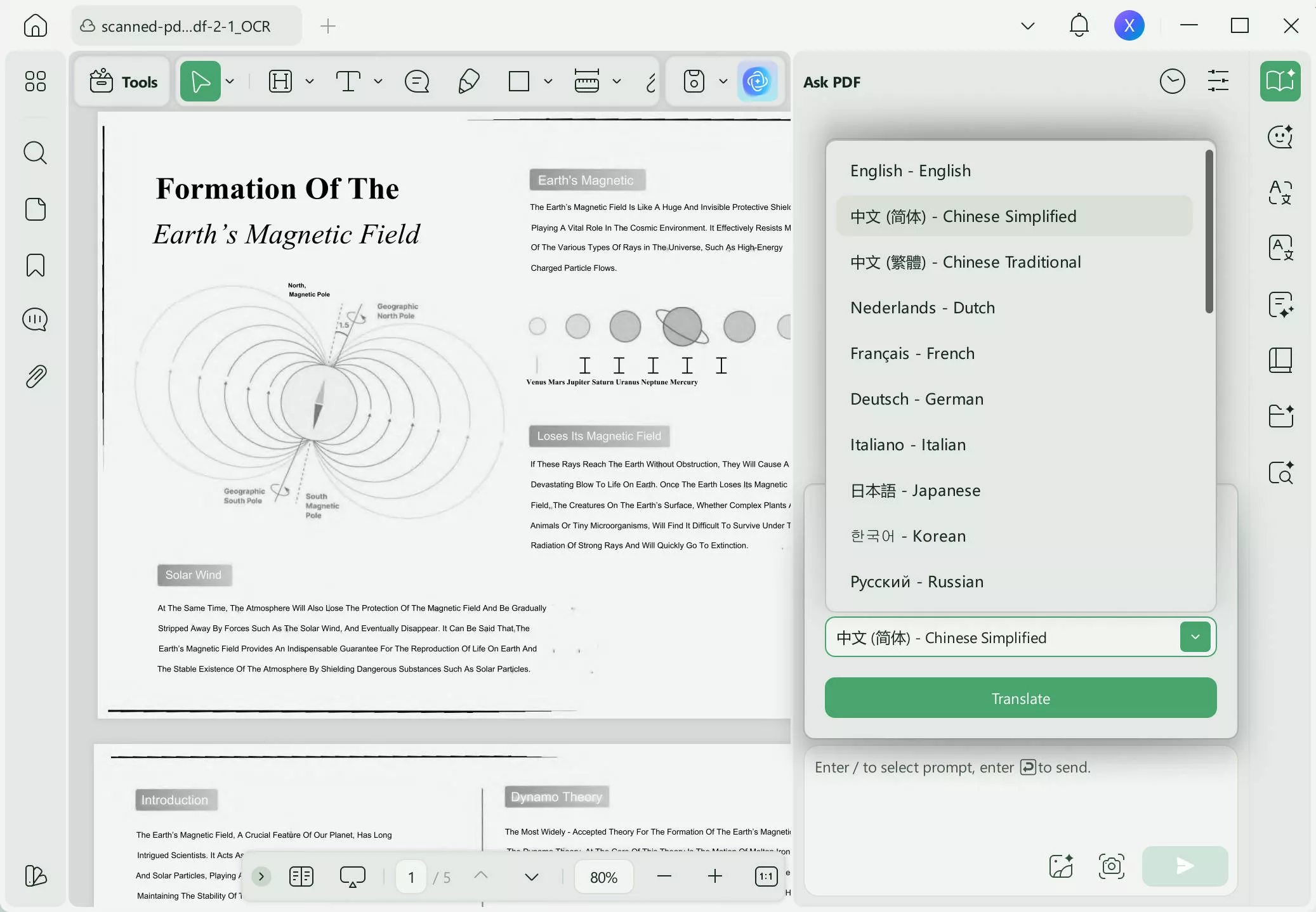 translate PDF through chatbox