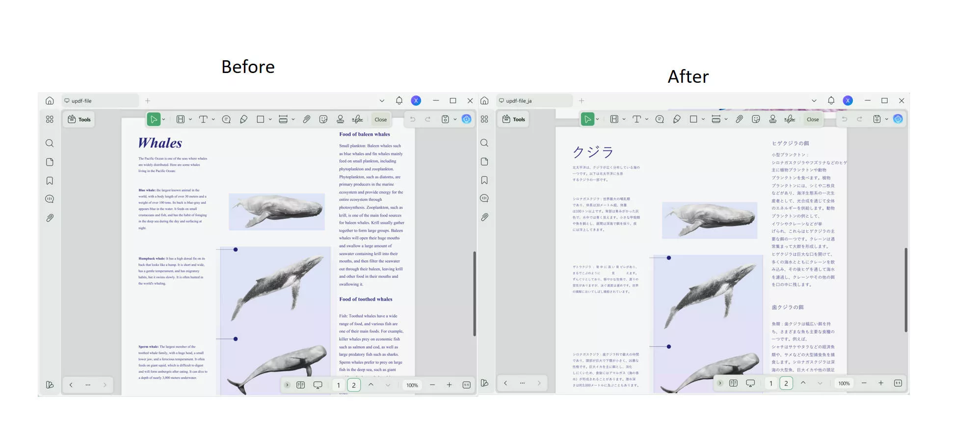 translate a PDF from English to Japanese using UPDF
