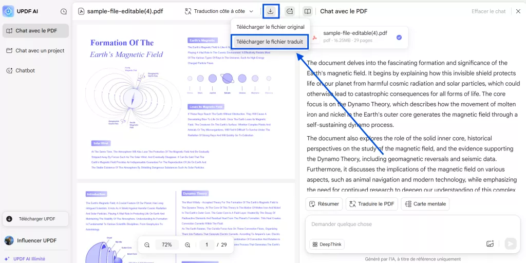 Téléchargez les fichiers traduits avec UPDF AI Online version 2.