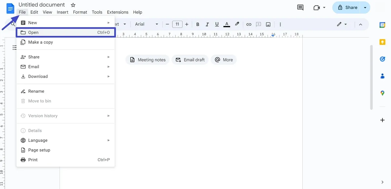 how to insert a pdf into google docs open file