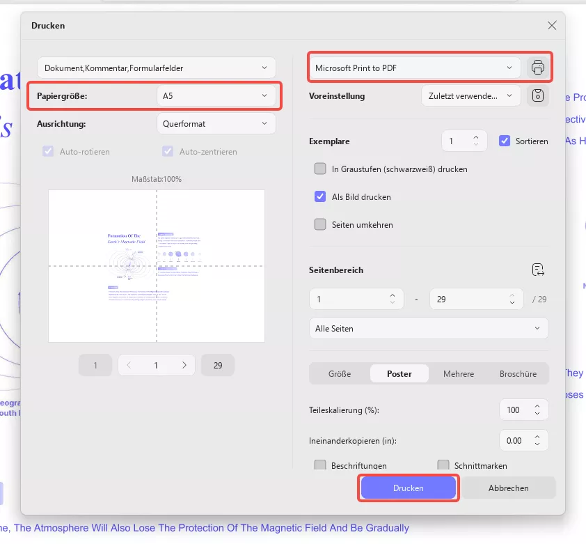 A4-PDF in a5 Papierformat