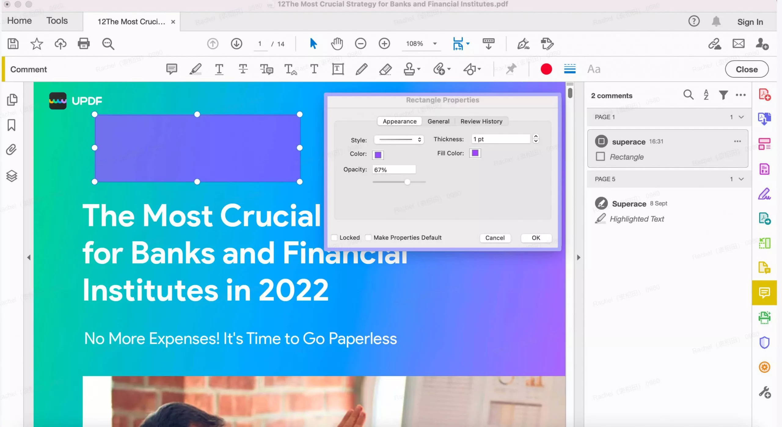 Ajustar las propiedades del rectángulo en Adobe