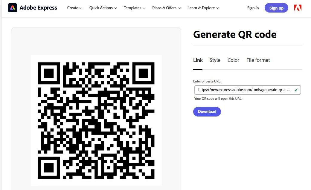pdf qr コード 作成 Adobe Express