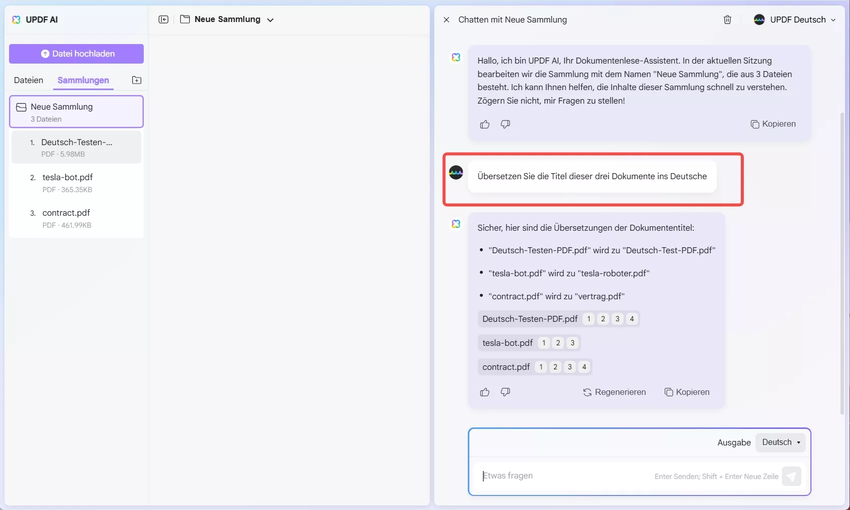Chatten Sie mit mehreren PDFs