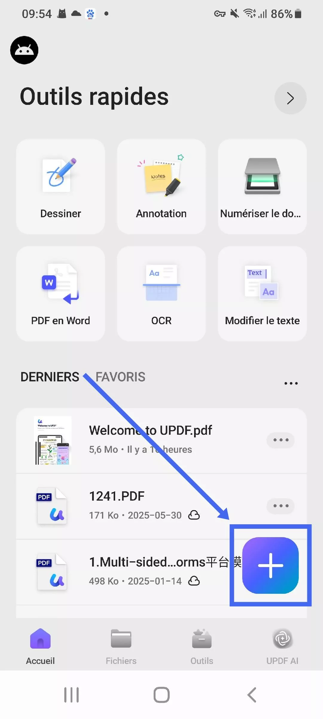 créer un nouveau dossier updf android
