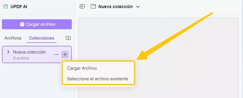 cargar archivo o seleccione el archivo existente