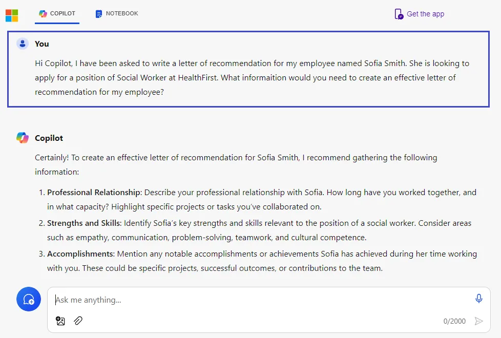AI letter of recommendation generator Ask Copilor to list out the requirements